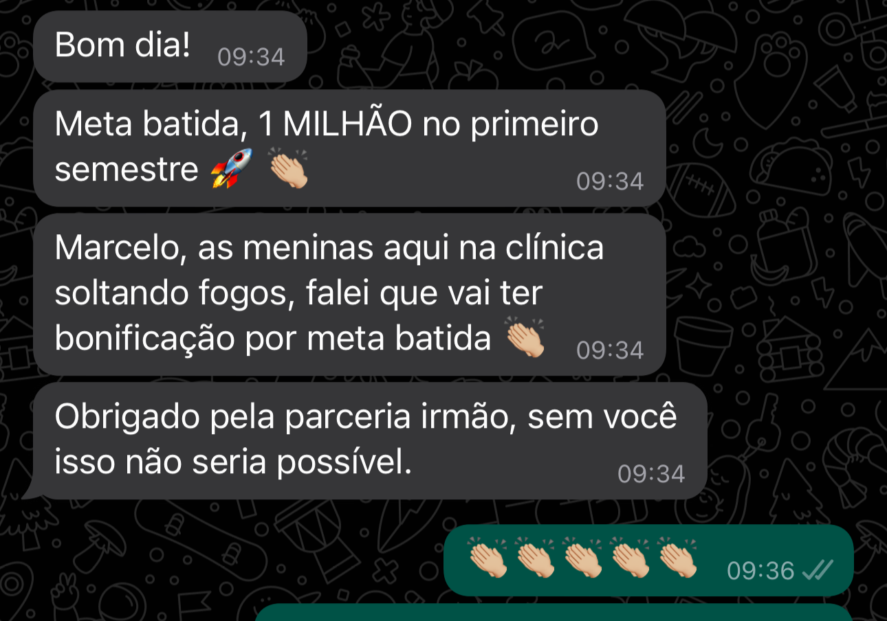 Relato de meta de R$ 1 milhão no primeiro semestre