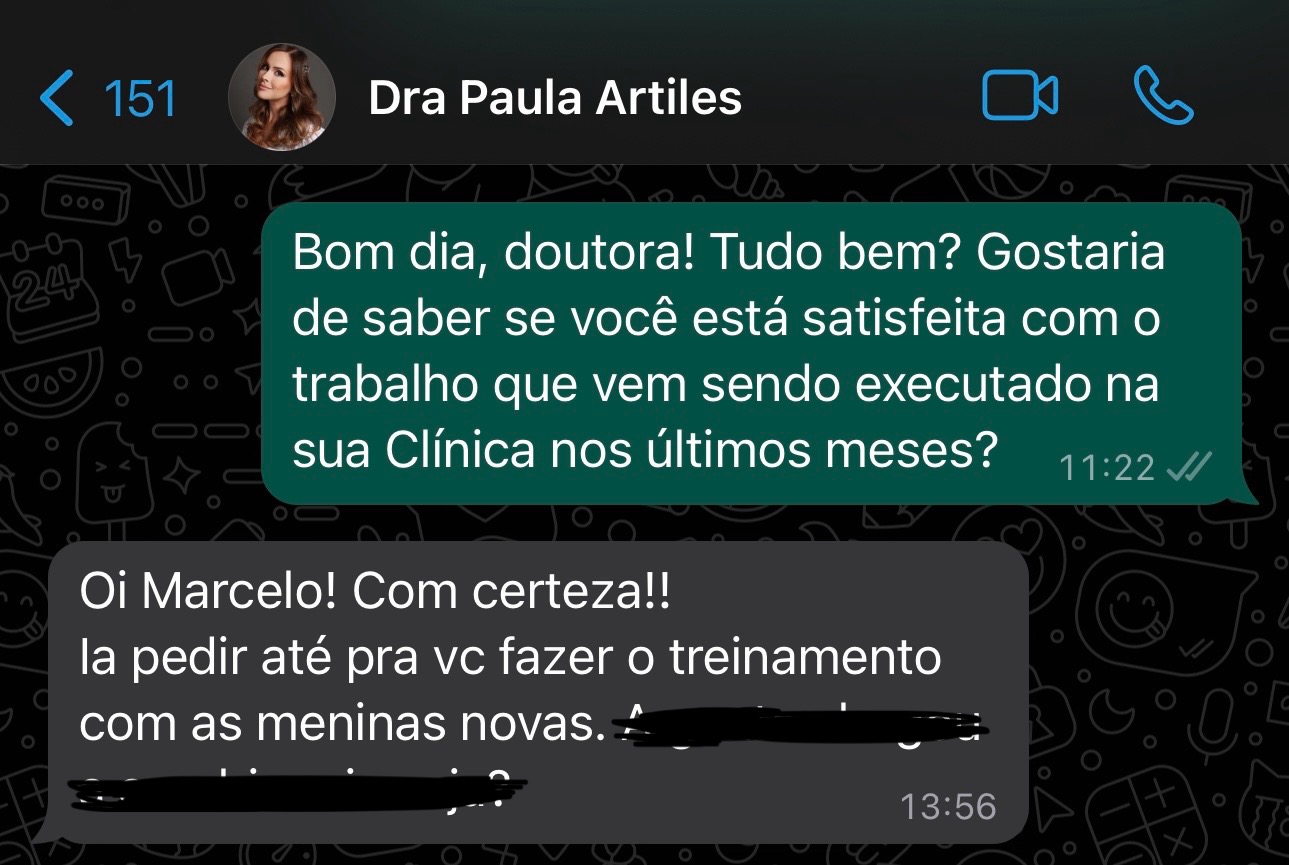 Depoimento de satisfação da Dra. Paula Artiles